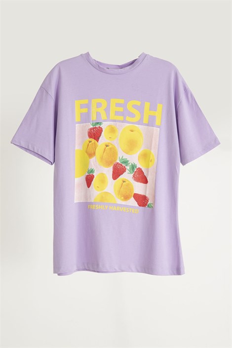 Fresh Baskılı T-Shirt - Lila