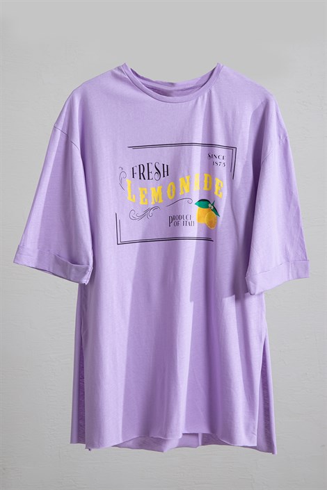 Limon Baskılı T-Shirt Lila - Moda AlaLimon Baskılı T-Shirt Lila