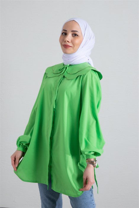 Milena Yakalı Gömlek Yeşil - Moda Ala