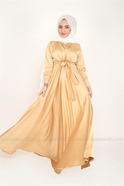 Şal Yaka Elbise - Gold