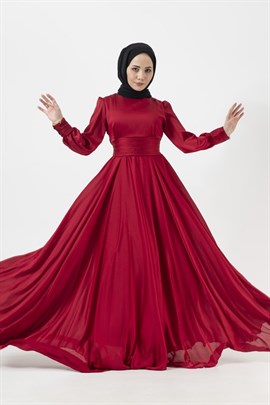 Bel Detaylı Elbise - Kırmızı