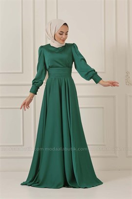 Bel Detaylı Elbise - Zümrüt Yeşili