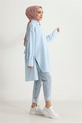 Düz Asimetrik Tunik - Mavi