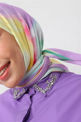 Ebruli Desen Piliseli Eşarp Lila