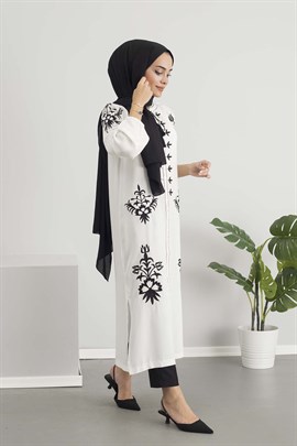 Etnik Desenli Kimono - Beyaz