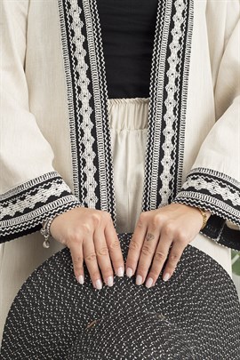 Etnik Desenli Kimono Takım - Taş