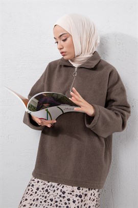 Fermuarlı Kaşe Sweatshırt Antrasit