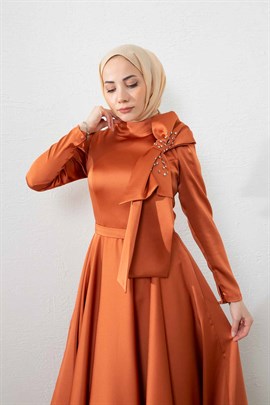 Fiyonklu Taşlı Abiye Oranj - Moda AlaFiyonklu Taşlı Abiye Oranj