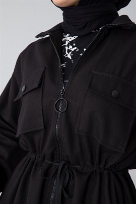 İki cepli Fermuarlı Ceket Siyah