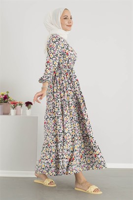 Karışık Çiçek Desenli elbise