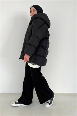 Oversize Şişme Mont Siyah
