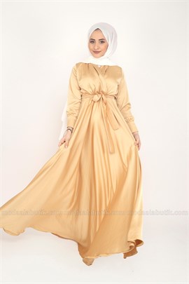 Şal Yaka Elbise - Gold