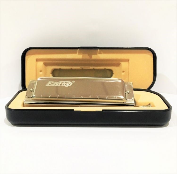EAST TOP T10-40 Harmonica Bakır Gövde / Kromatik Pompalı / 10 Delikli / Gümüş Renk Mızıka