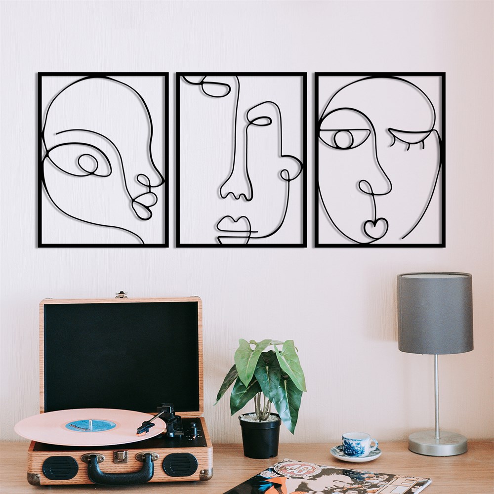 Set Of 3 Complex Faces Wall Decor