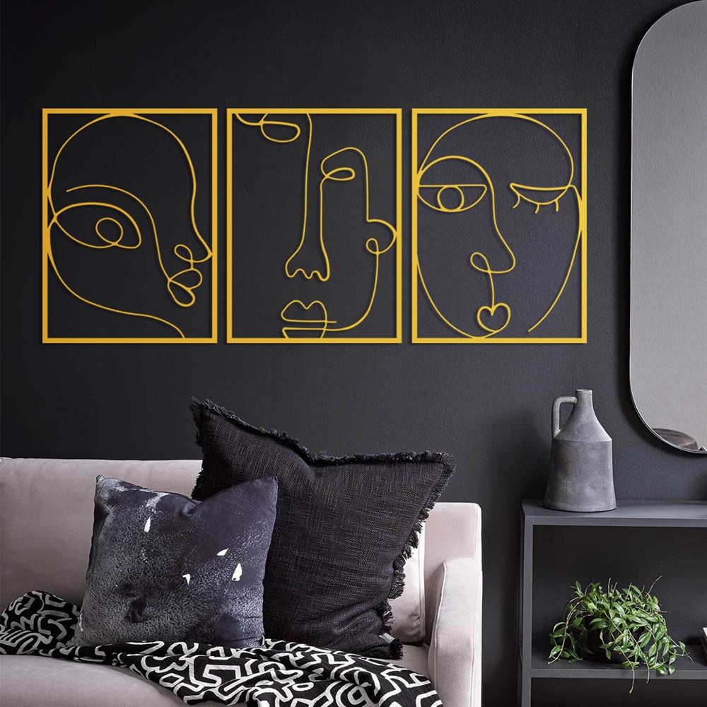 Set Of 3 Complex Faces Wall Decor