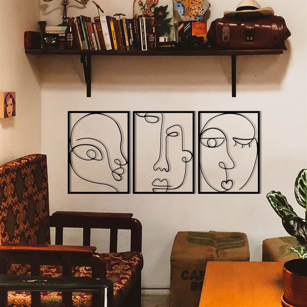 Set Of 3 Complex Faces Wall Decor