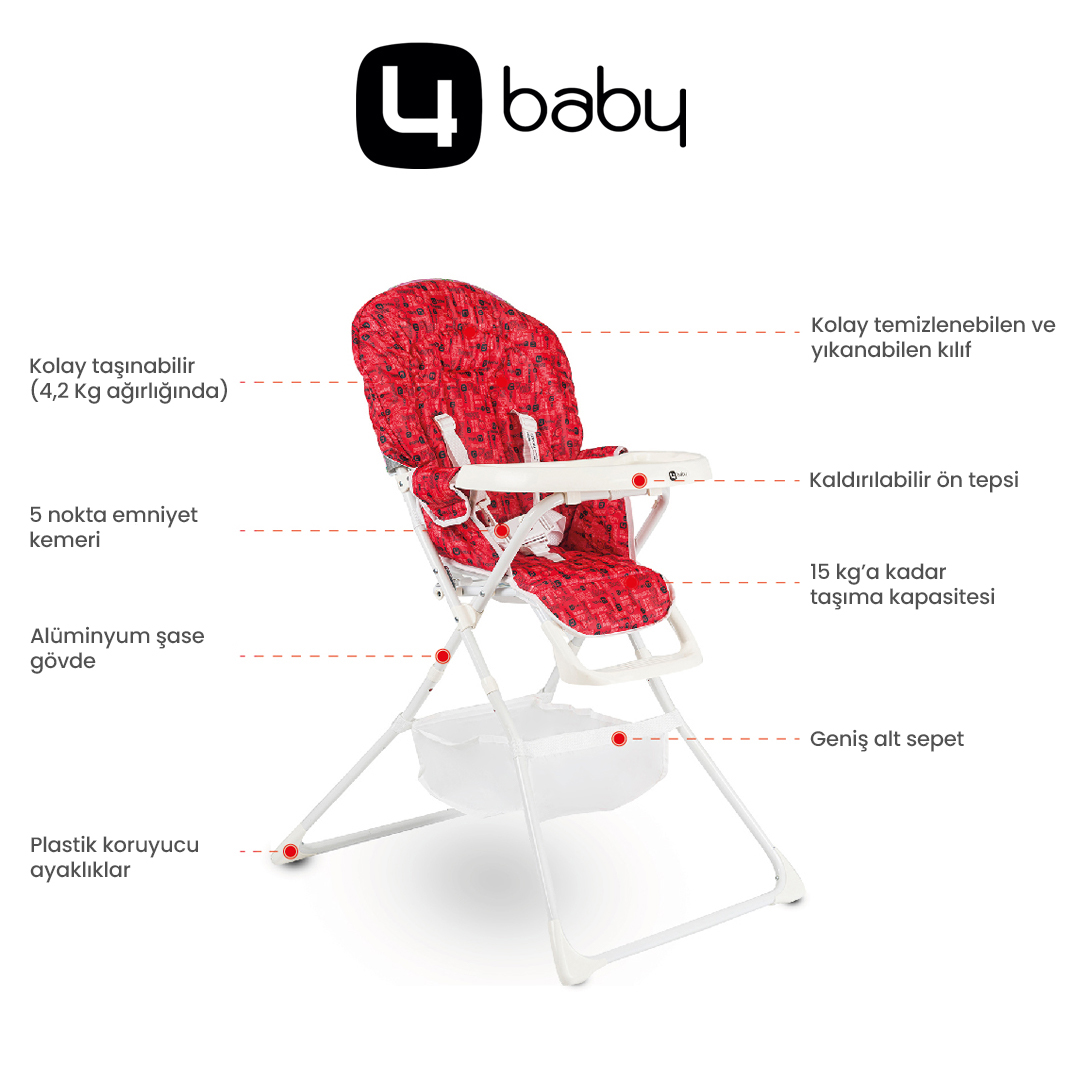 4Baby Fantastik Mama Sandalyesi - Kırmızı