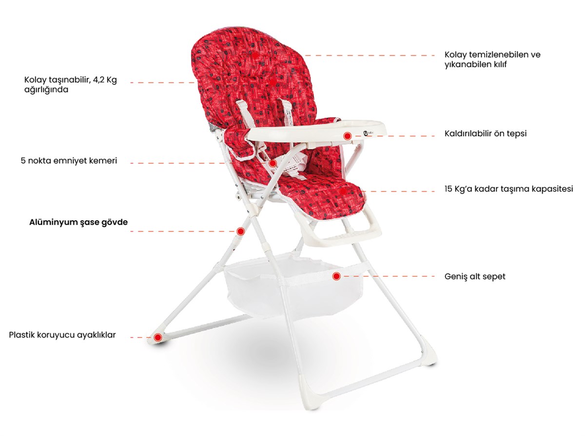 4Baby Fantastik Mama Sandalyesi - Kırmızı