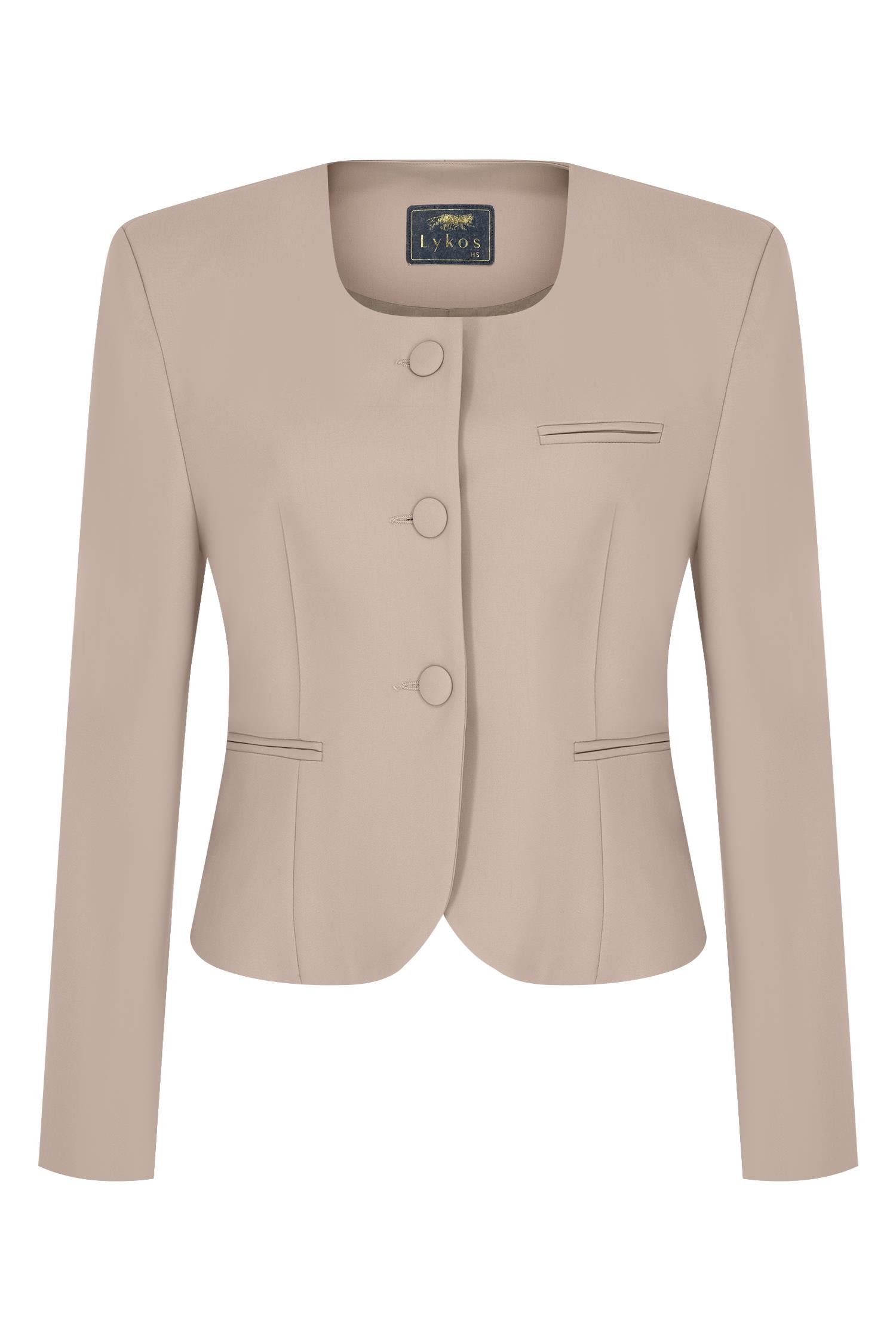 Beige Round-Neck Blazer
