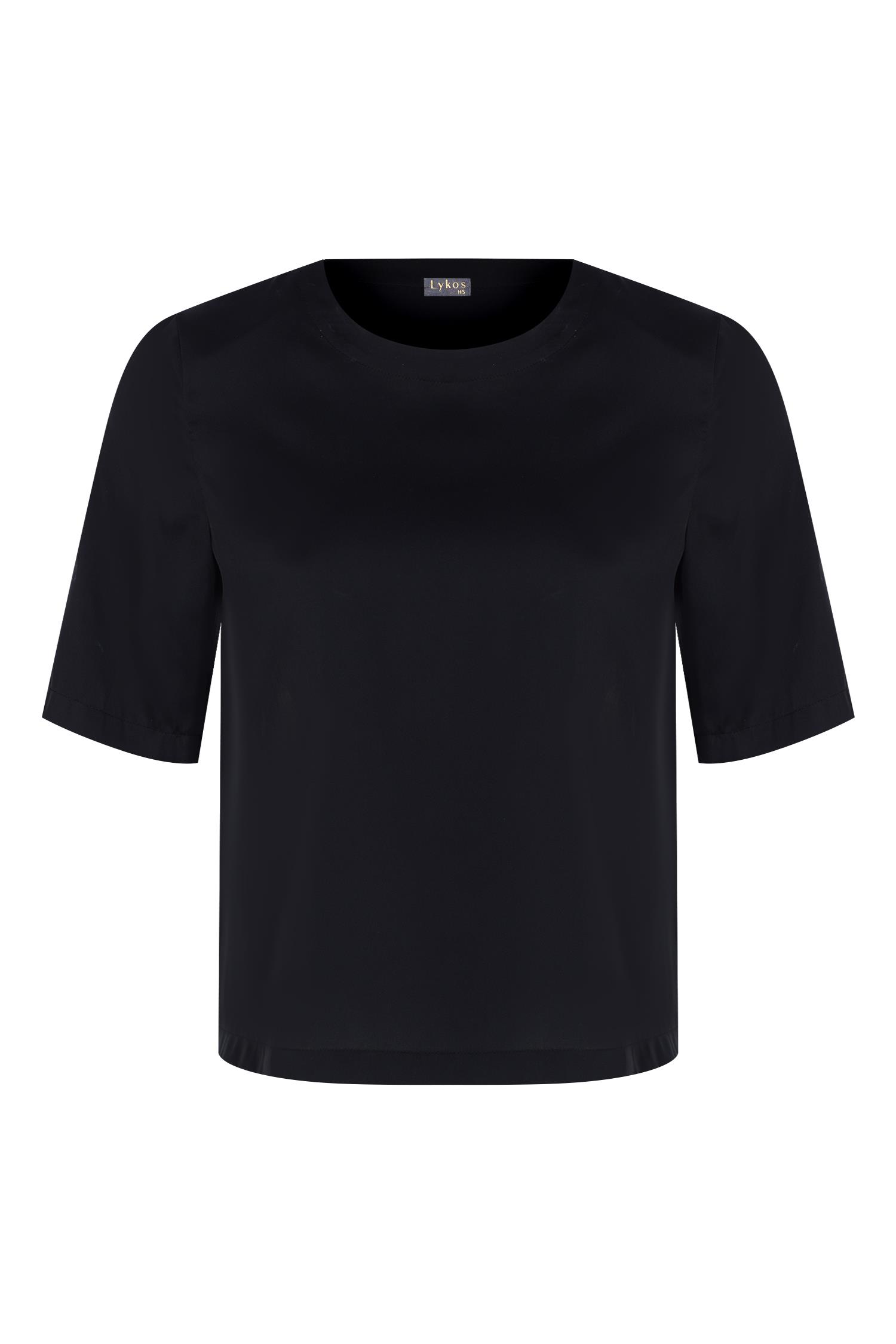 Black Satin Short-Sleeve Blouse