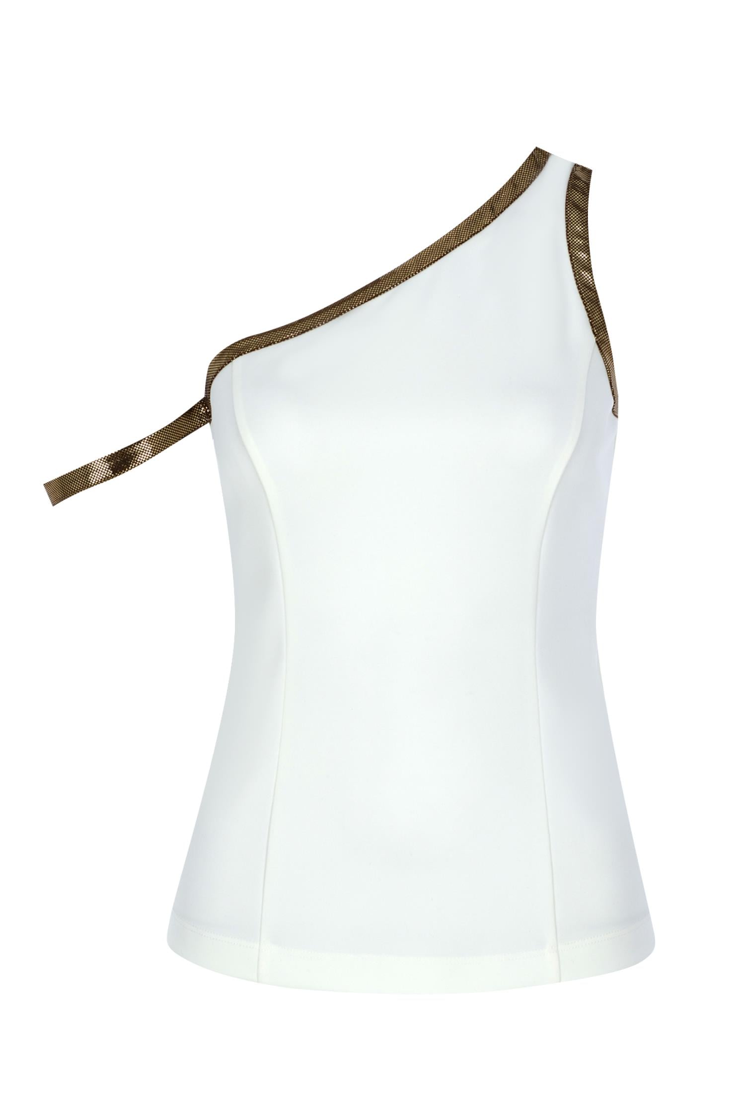 Gold-White One-Shoulder Top