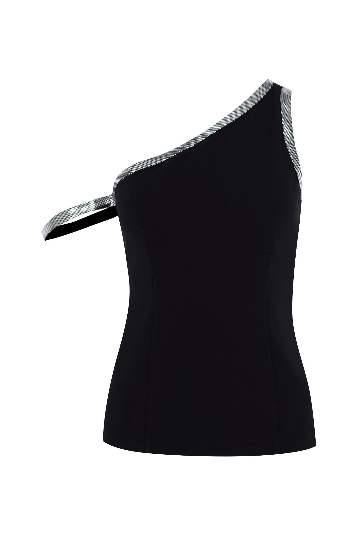 Silver-Black One-Shoulder Top