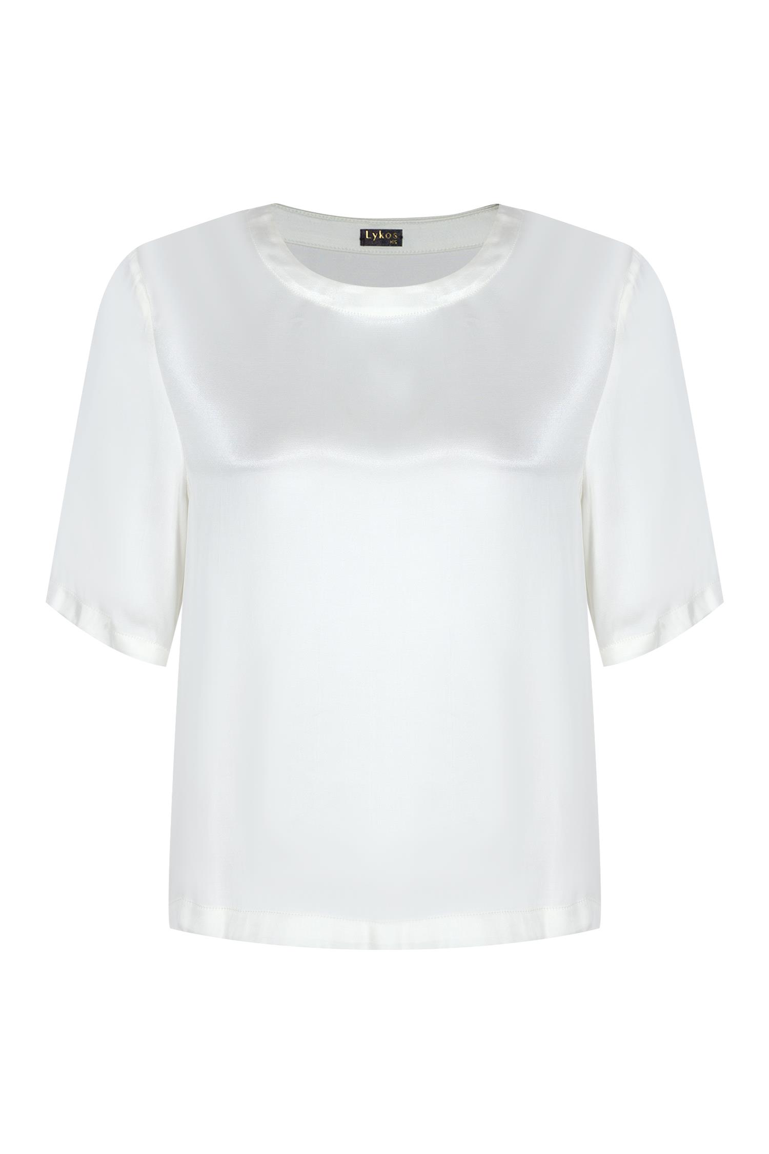 White Satin Short-Sleeve Blouse