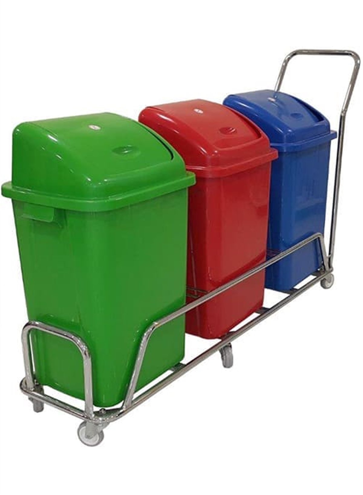 Geri Dönüşüm Atık KutusuÜçlü Ayrışım Kovası Krom Gövde