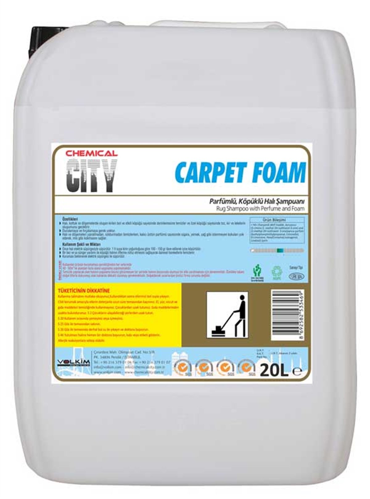 Halı TemizliğiChemical City Carpet Foam Parfümlü Köpüklü Halı Şampuanı 20 Kg