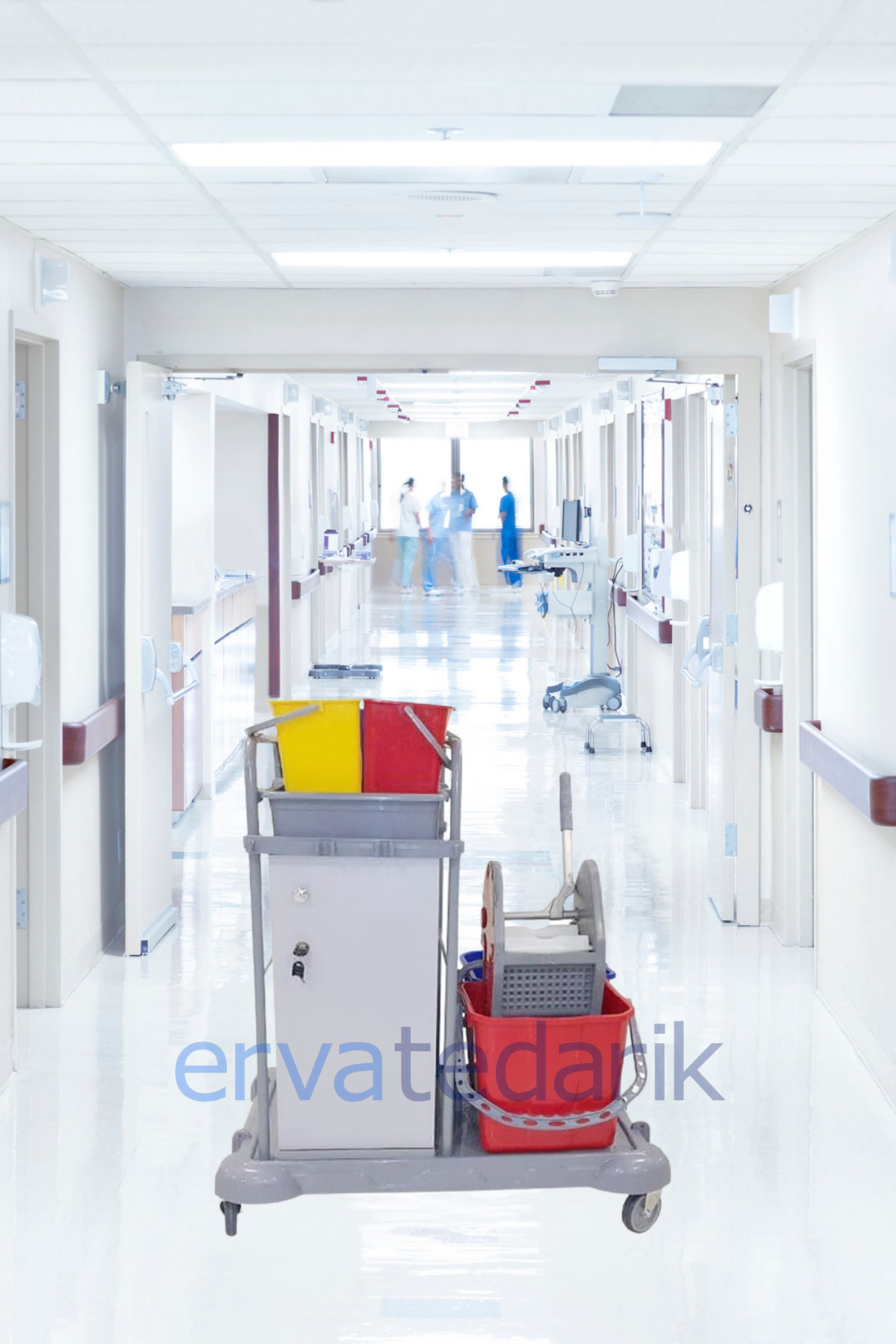 Kat Hizmetleri Arabası Pres Kovalı Dolaplı Plastik Dört Renk Temizlik Kovalı