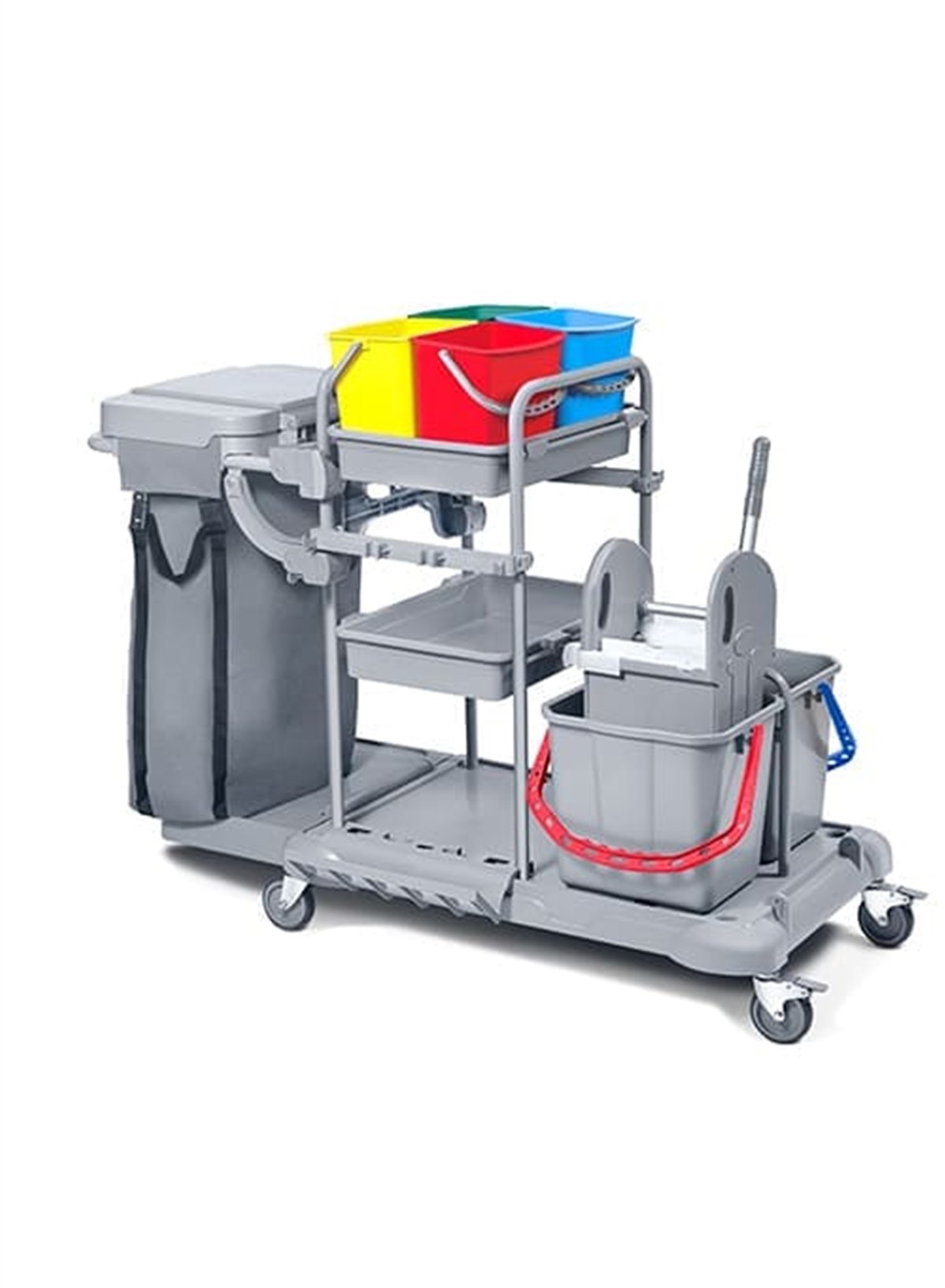 Temizlik ArabasıPres Kovalı Torbalı Plastik Kat Hizmetleri Arabası