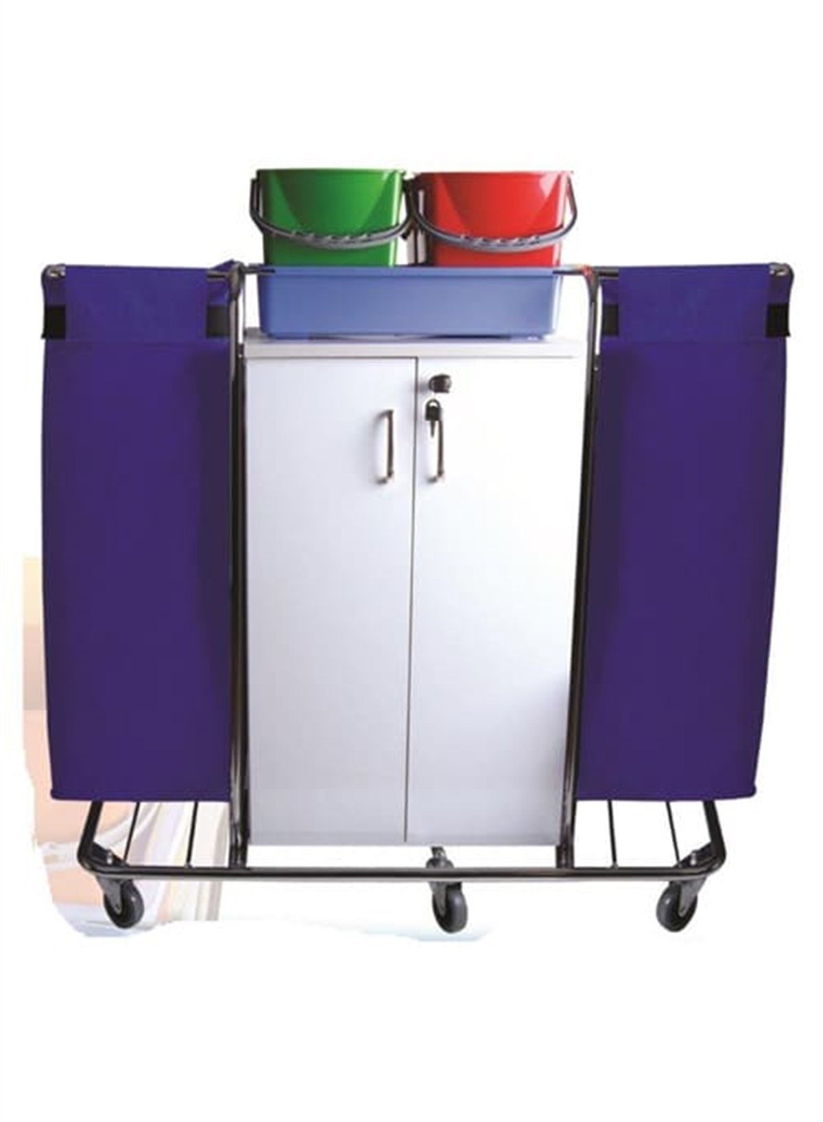 Temizlik ArabasıTek Torbalı Dolaplı Krom Kat Hizmet Arabası