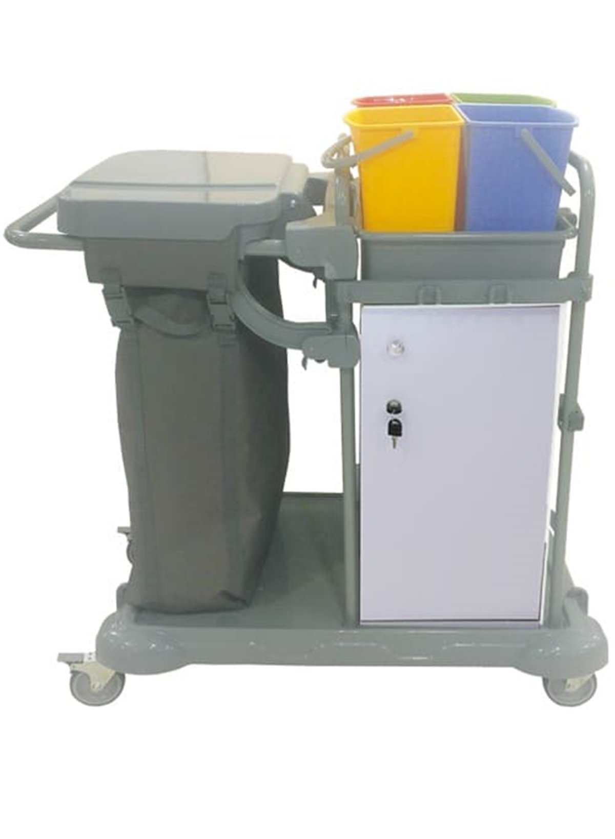 Temizlik ArabasıTek Torbalı Dolaplı Plastik Kat Hizmet Arabası