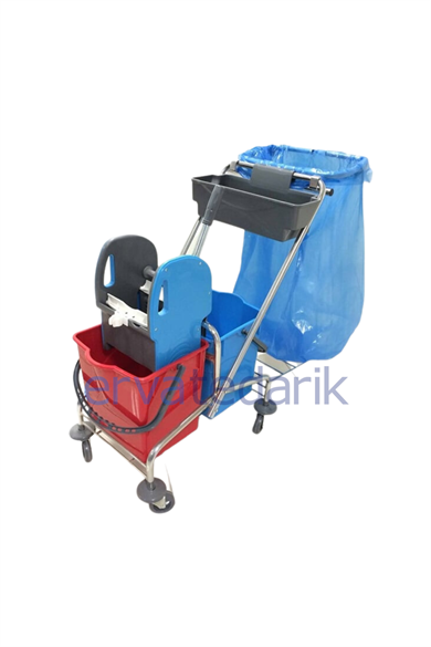 Çift Kovalı Paspas Arabası Taşıma Sepetli Çöp Poşeti Takma Aparatlı