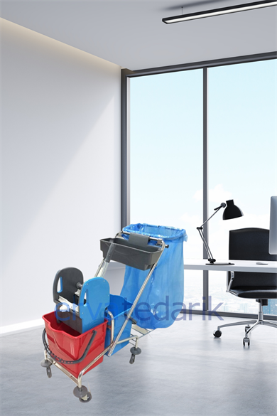 Çift Kovalı Paspas Arabası Taşıma Sepetli Çöp Poşeti Takma Aparatlı