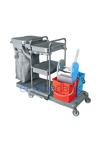 Kat Arabası Krom Gövde Brandalı Sıkma Presli Temizlik Kovalı