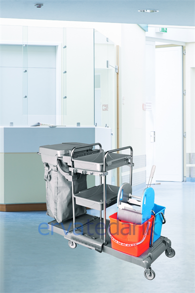 Kat Arabası Krom Gövde Brandalı Sıkma Presli Temizlik Kovalı