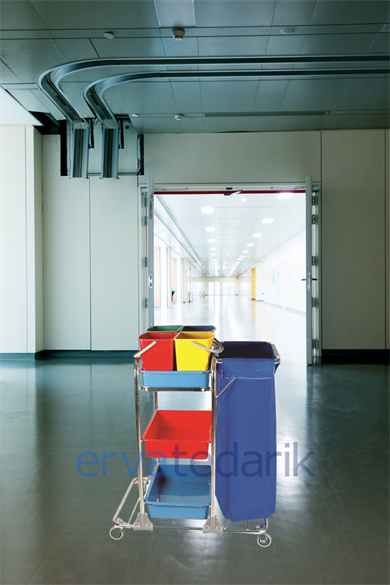 Kat Hizmet Arabası Krom Gövdeli Tek Brandalı Sarı Mavi Yeşil Kırmızı Dört Renk Temizlik Kovalı