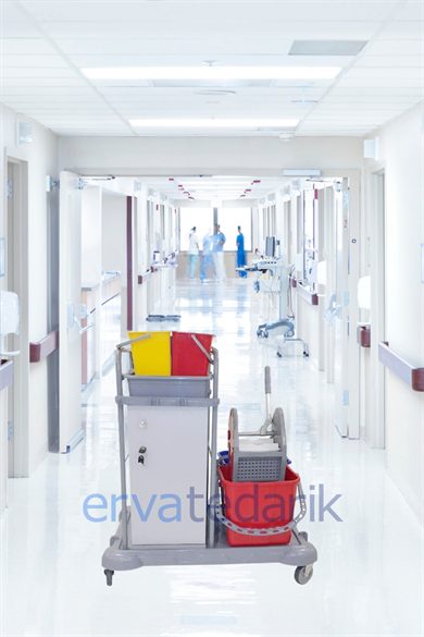 Kat Hizmetleri Arabası Pres Kovalı Dolaplı Plastik Dört Renk Temizlik Kovalı