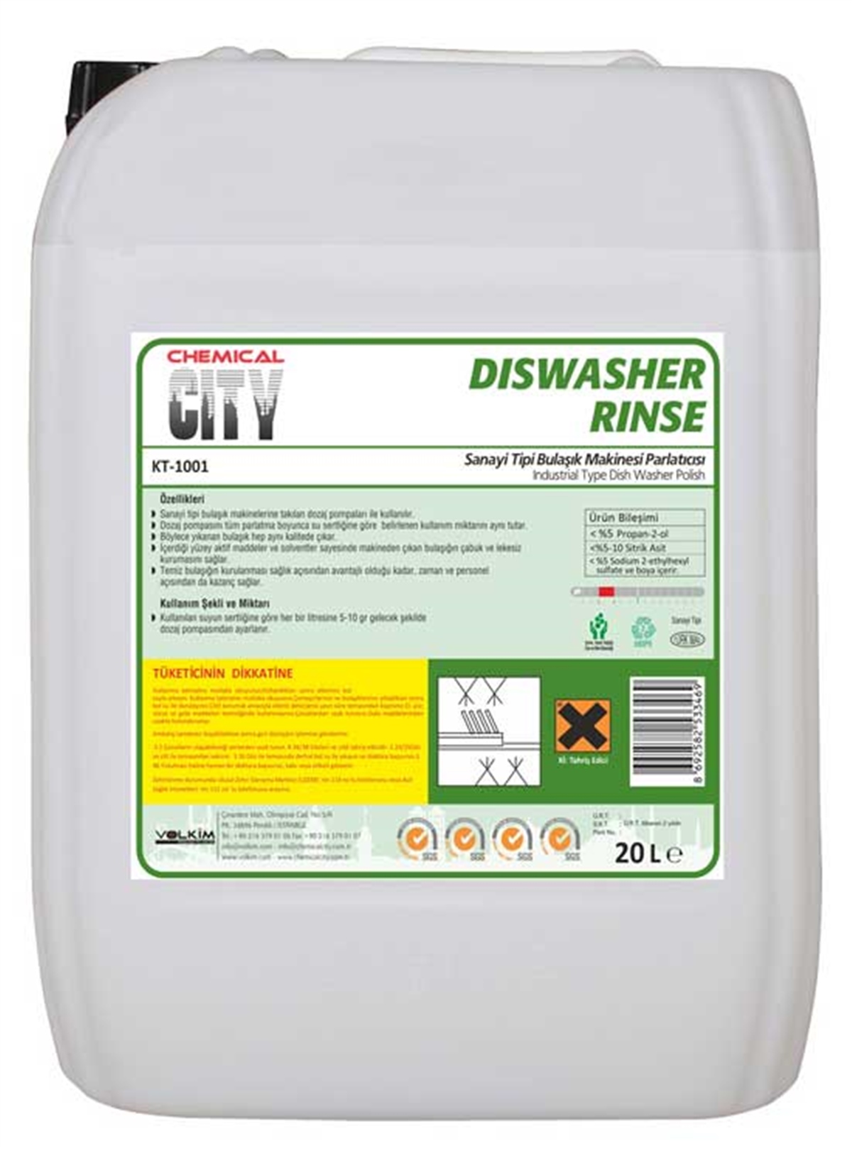 Bulaşık Makinesi KimyasalıChemical City K-101 End. Bulaşık Makina Parlatıcısı 20 Kg