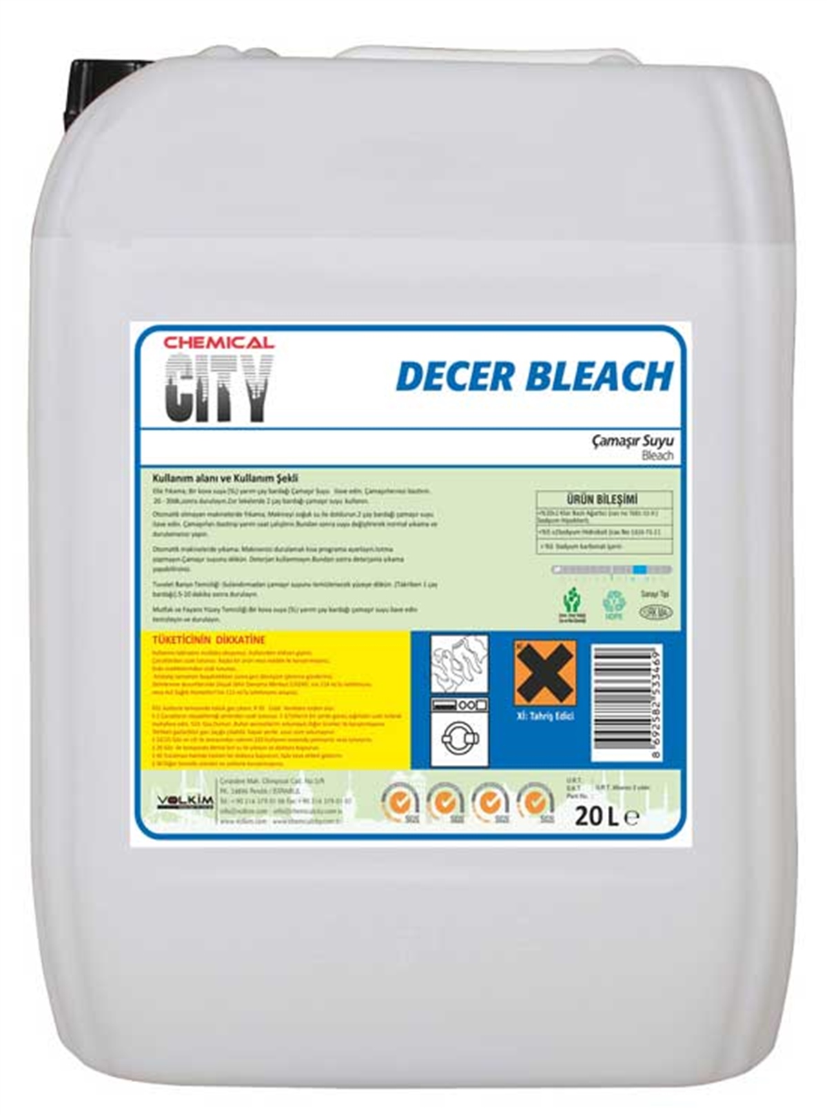 Çamaşır SuyuChemical City Clor Çamaşır Suyu Parfümlü 20 Kg