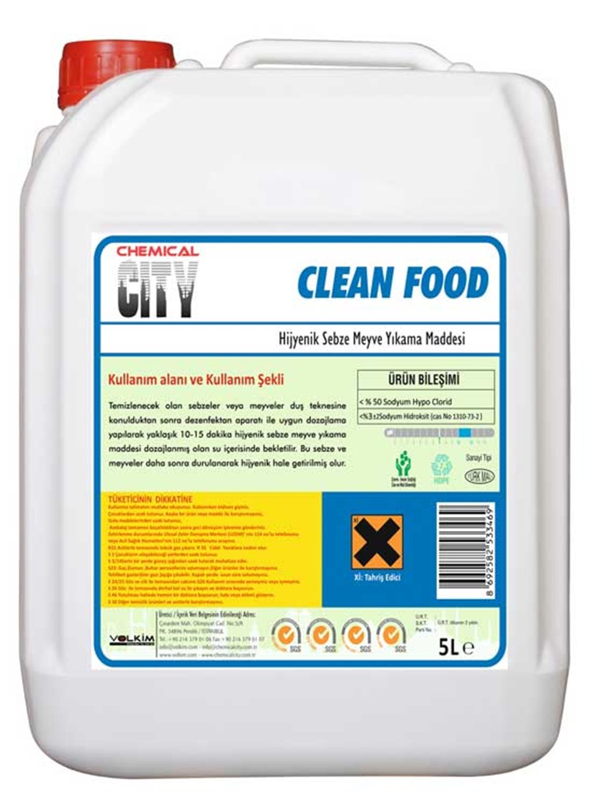 Diğer Genel TemizleyiciChemical City Clean Food Hijyenik Sebze Meyve Durulama 5 Kg