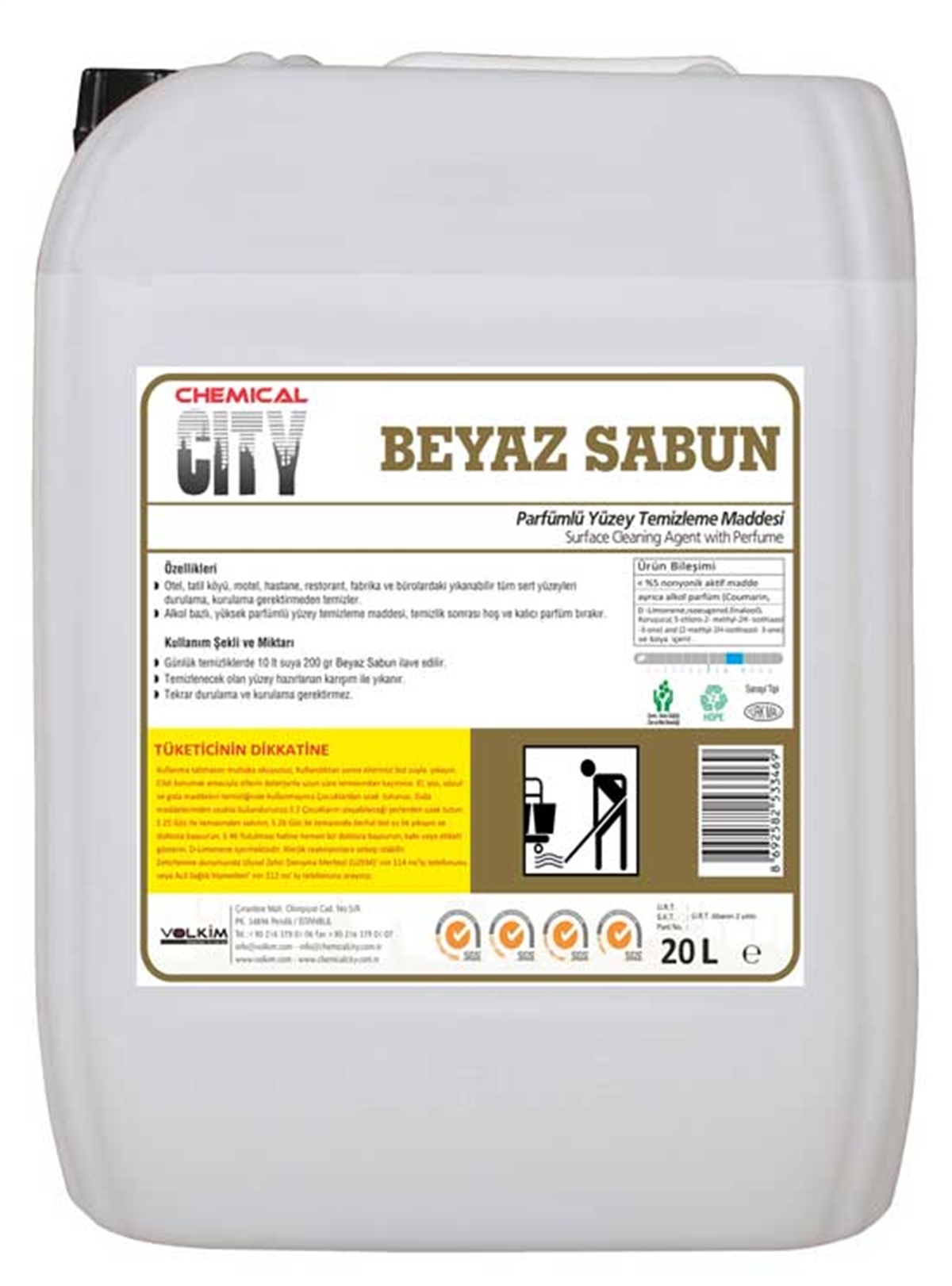 Genel Yüzey TemizleyiciChemical City Beyaz Sabun Beyaz Sabun Kokulu Yüzey Temizleme Maddesi 20 Kg