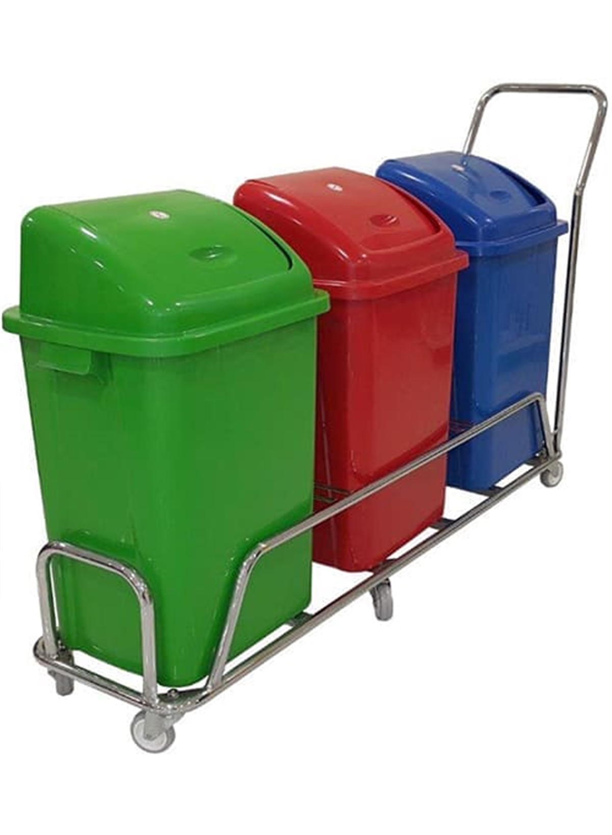 Geri Dönüşüm Atık KutusuÜçlü Ayrışım Kovası Krom Gövde