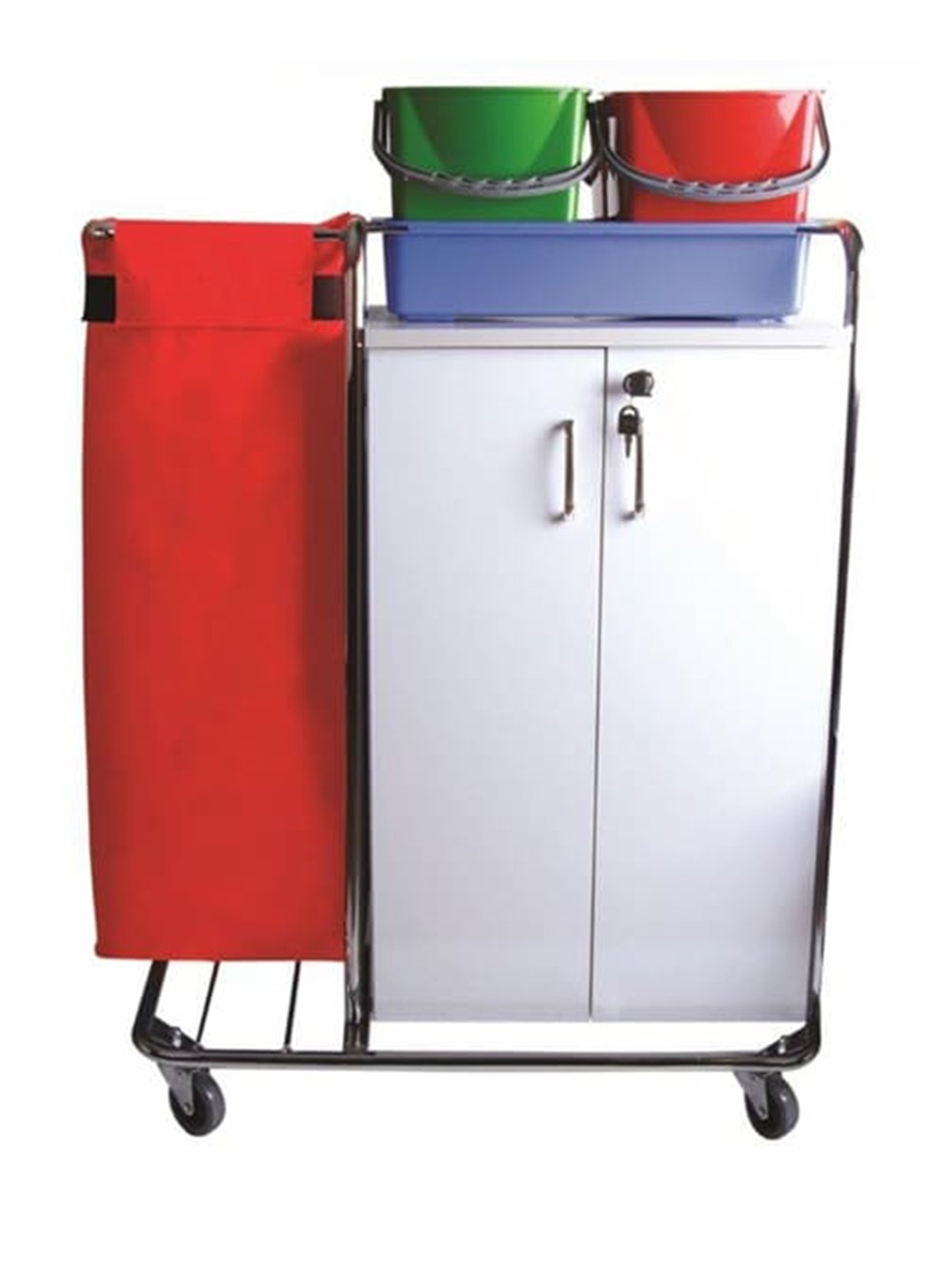 Temizlik ArabasıÇift Torbalı Dolaplı Krom Kat Hizmet Arabası