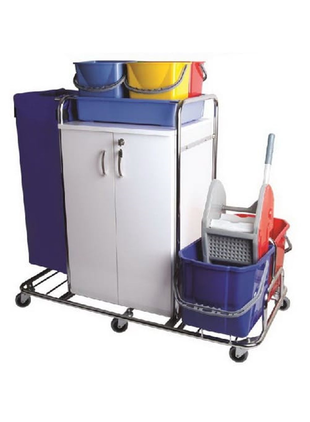 Temizlik ArabasıDolaplı Krom Kat Hizmet Arabası