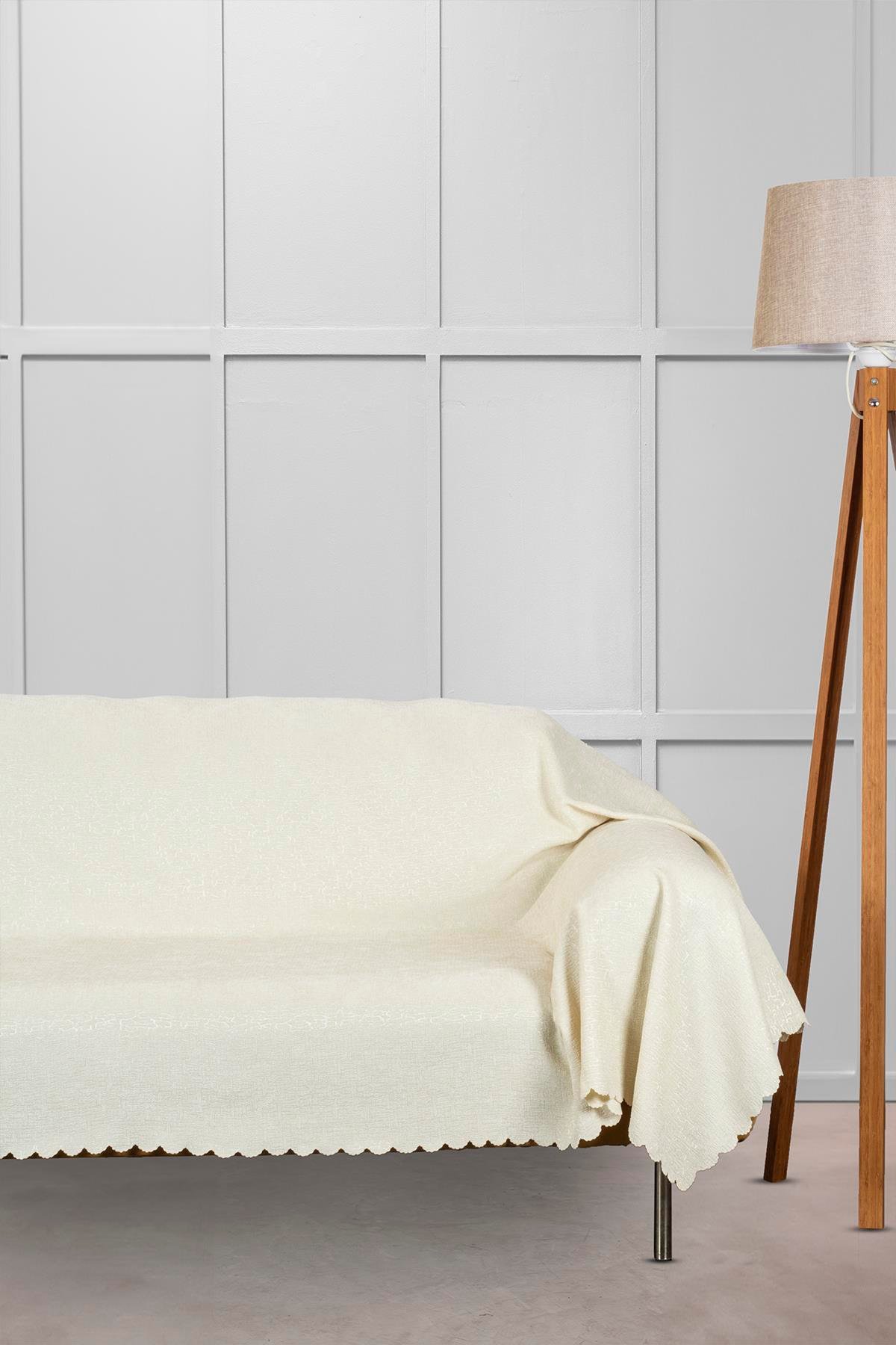 Jakar Şönil Kaymaz Koltuk Örtüsü Şalı Standart en 175cm x boy 300cm Süt