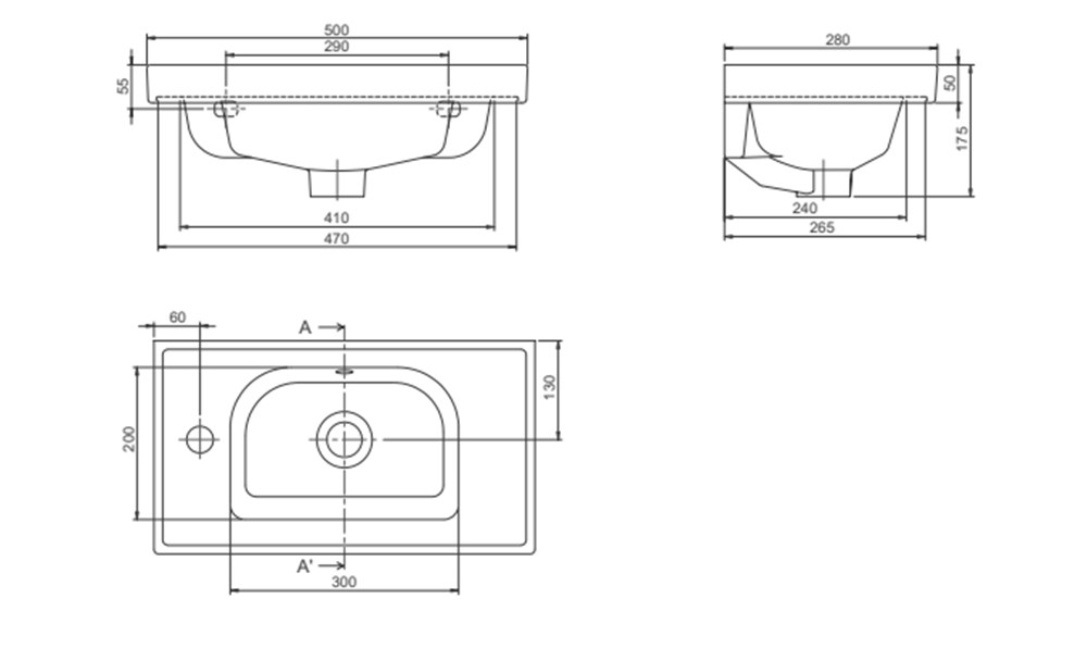 Cerastyle Frame Mini 50x28cm Sağdan Delikli Lavabo