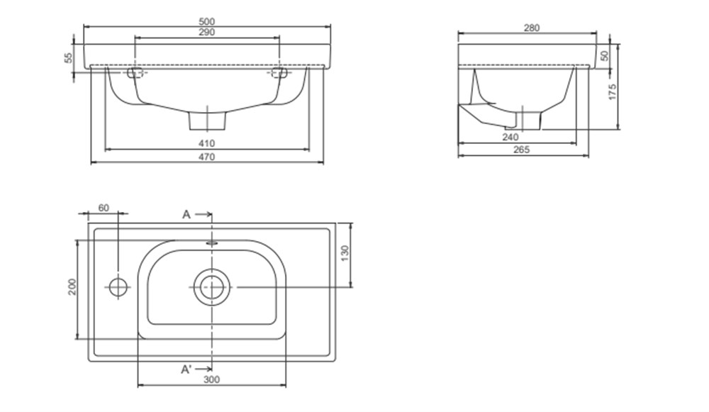 Cerastyle Frame Mini 50x28cm Soldan Delikli Lavabo