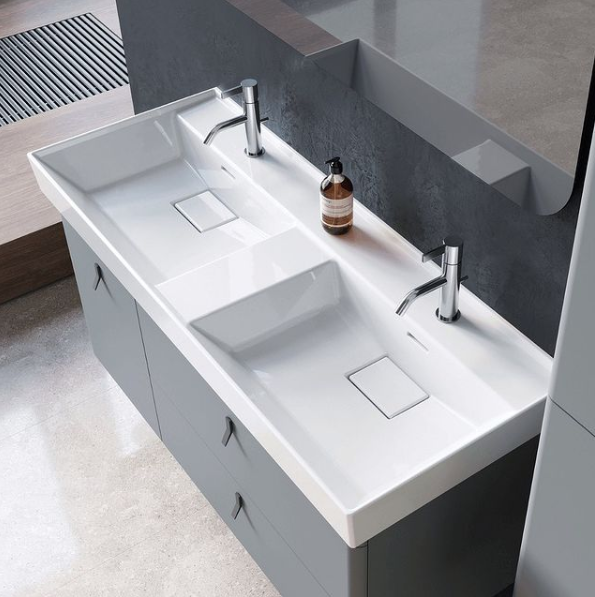 Cerastyle Sharp 120 x 48 cm Çift Hazneli Etajerli Lavabo